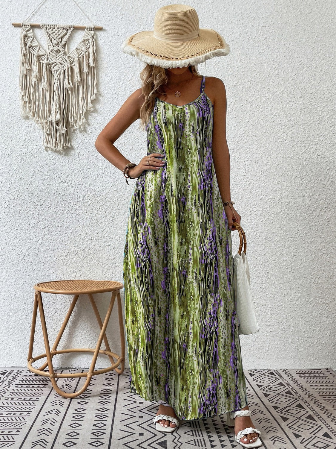 Full Size Printed Scoop Neck Maxi Cami Dress - Ladyez