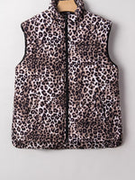 Leopard Quilted Full Zipper Casual Puff Vest