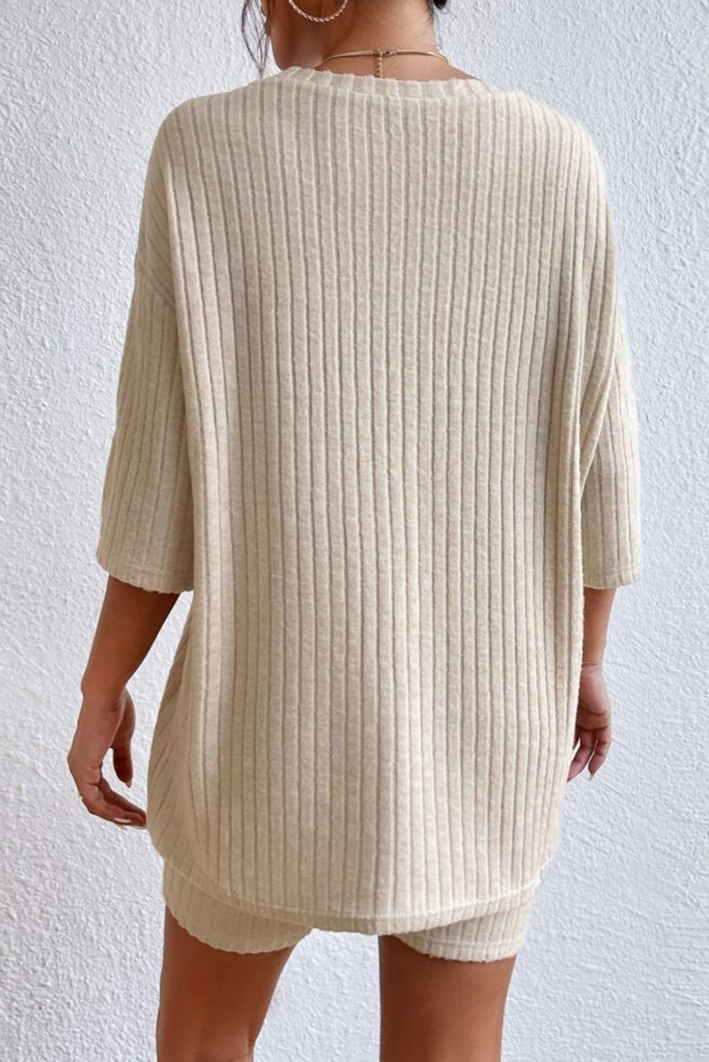 Round Neck Ribbed Top and Shorts Lounge Set - Ladyez