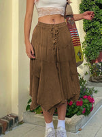 Asymmetrical Hem Midi Skirt with Drawstring Waist