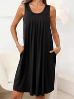 Flowy Pleated Tank Dress with Pockets - Ladyez