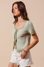 SO ME Tie Front Textured Vertical Stripe Knit Cardigan