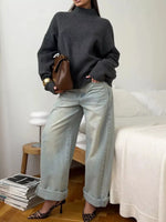 Mock Neck Dropped Shoulder Sweater