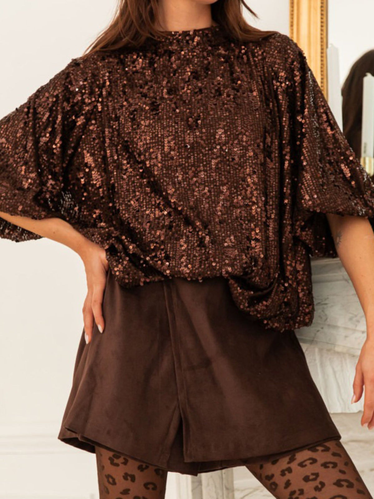 Sequin Embellished Tie-Back Blouse