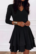 Layered Long Sleeve V-Neck Mini Dress