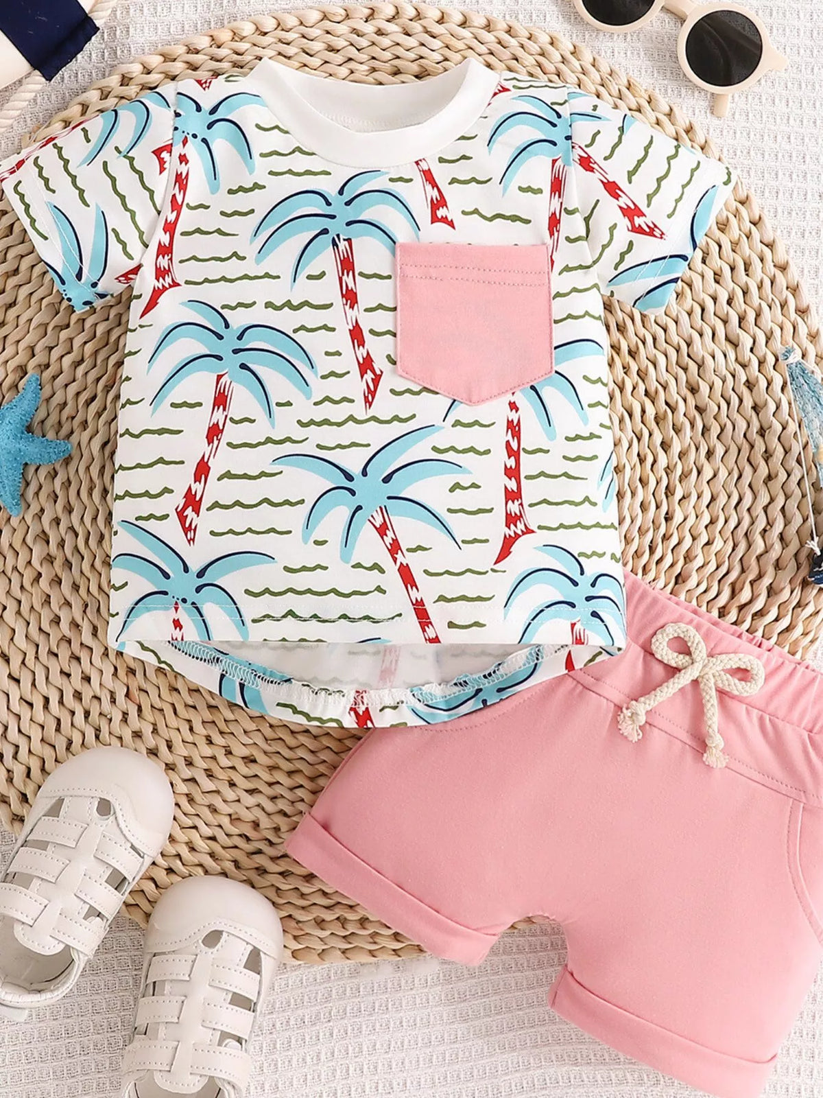 Children's Palm Tree Print T-Shirt and Shorts Set