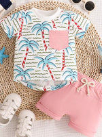 Children's Palm Tree Print T-Shirt and Shorts Set