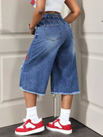 Distressed Wide-Leg Denim Capris