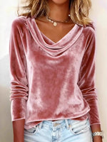 Velvet Cowl Neck Long Sleeve Top