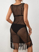 Tassel Hem Hollow Out Sleeveless Cover Up - Ladyez