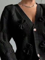 Bow Cable Knit V-Neck Cardigan