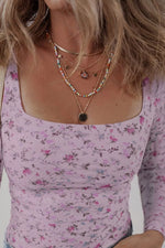 Floral Print Square Neck Long Sleeve Top