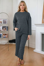 Round Neck Top and Pocketed Pants Lounge Set - Ladyez