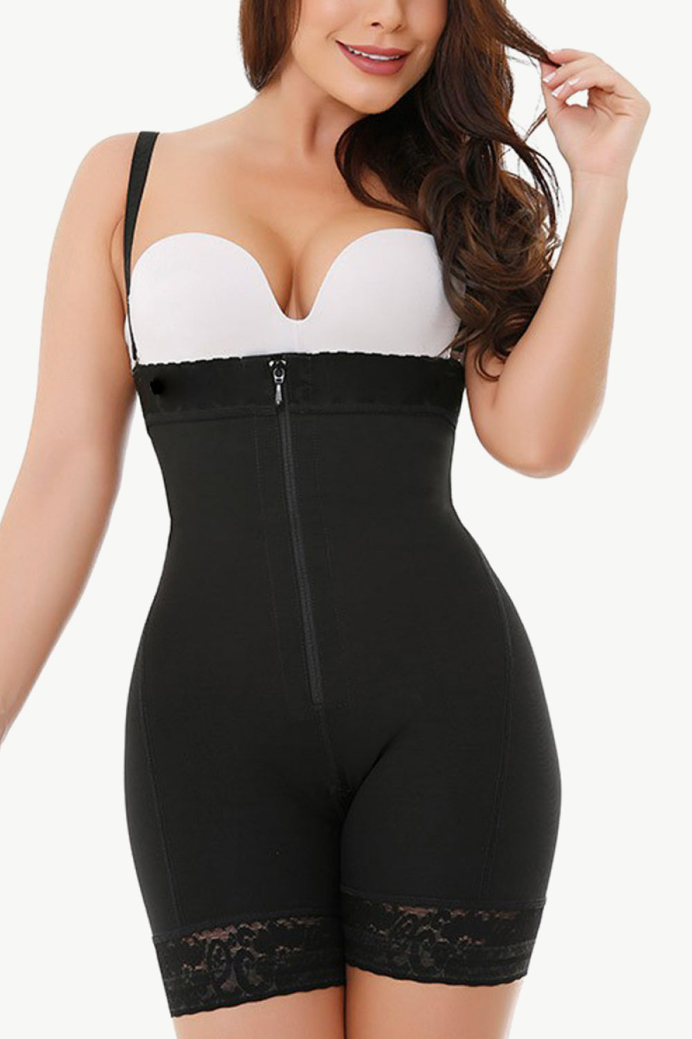 Full Size Zip Up Under-Bust Shaping Bodysuit - Ladyez
