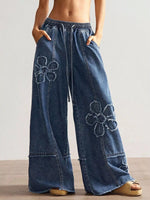 Floral Appliques Wide Leg Jeans