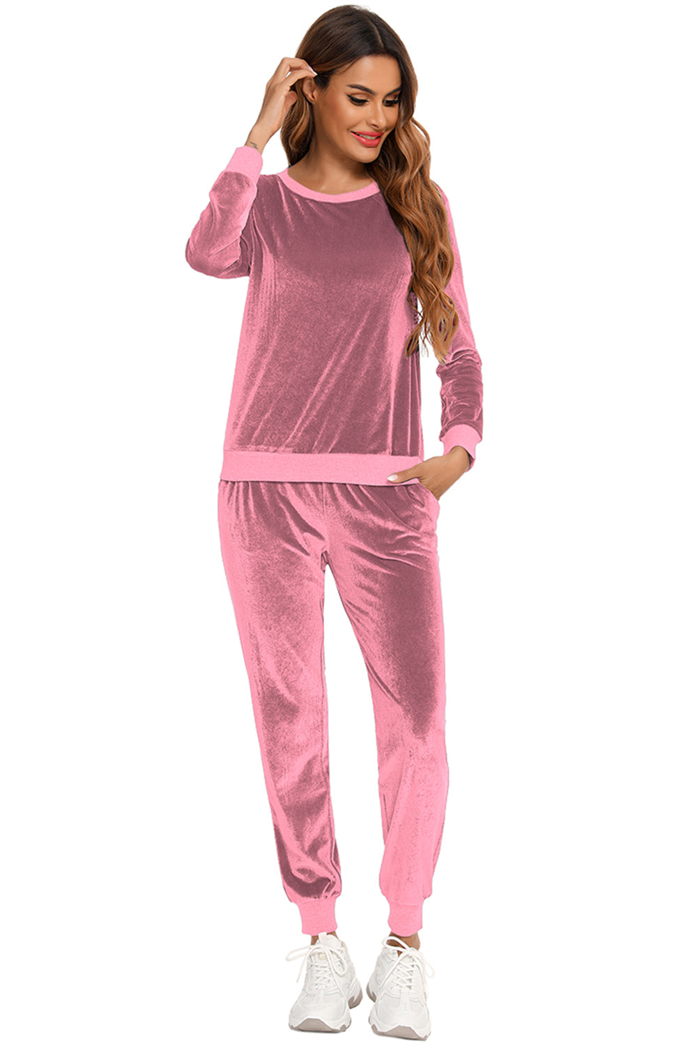 Round Neck Long Sleeve Loungewear Set with Pockets - Ladyez