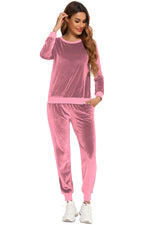Round Neck Long Sleeve Loungewear Set with Pockets - Ladyez