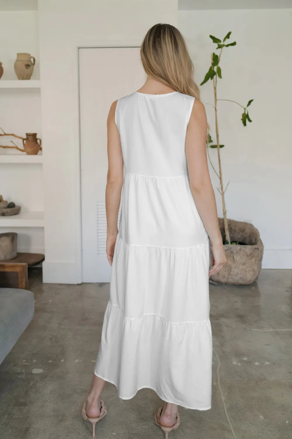 FAM-FAM Tiered V-Neck Sleeveless Dress - Ladyez