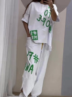 Full Size Letter Round Neck Tee and Drawstring Pants Set Plus Size