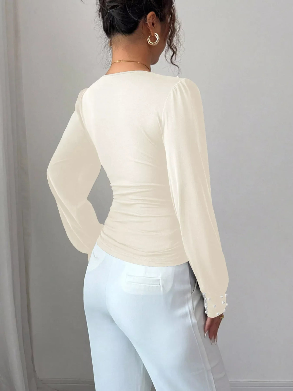 Pearl Embellished V-Neck Blouse