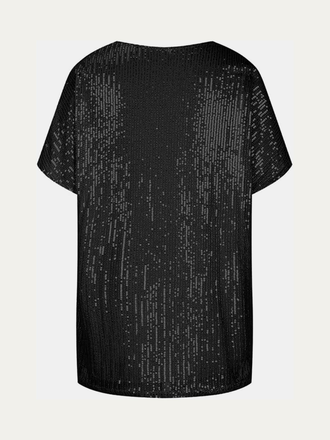 Full Size Sequin V-Neck Short Sleeve Top - Ladyez