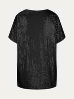 Full Size Sequin V-Neck Short Sleeve Top - Ladyez
