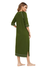 Zip Up Slit Round Neck Night Dress with Pockets - Ladyez