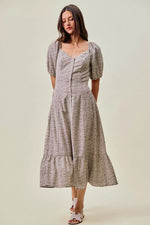 SO ME Ditsy Floral Self Belt On Elastic Waist Maxi Dress