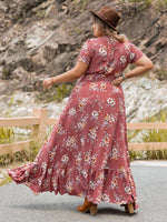Plus Size Floral Slit Ruffle Hem Dress - Ladyez