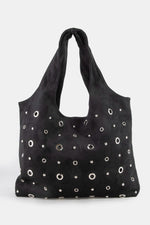 Fame Large Grommeted Suede Shoulder Bag