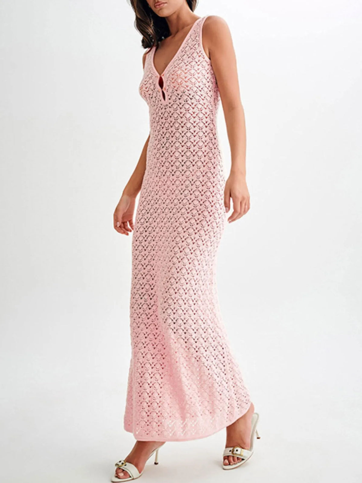 Lace Crochet V-Neck Sleeveless Maxi Dress - Ladyez