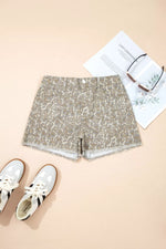 Raw Edge Leopard Print Denim Shorts