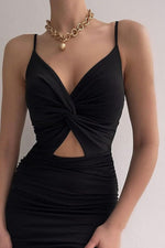 Twisted Ruched Spaghetti Strap Dress - Ladyez
