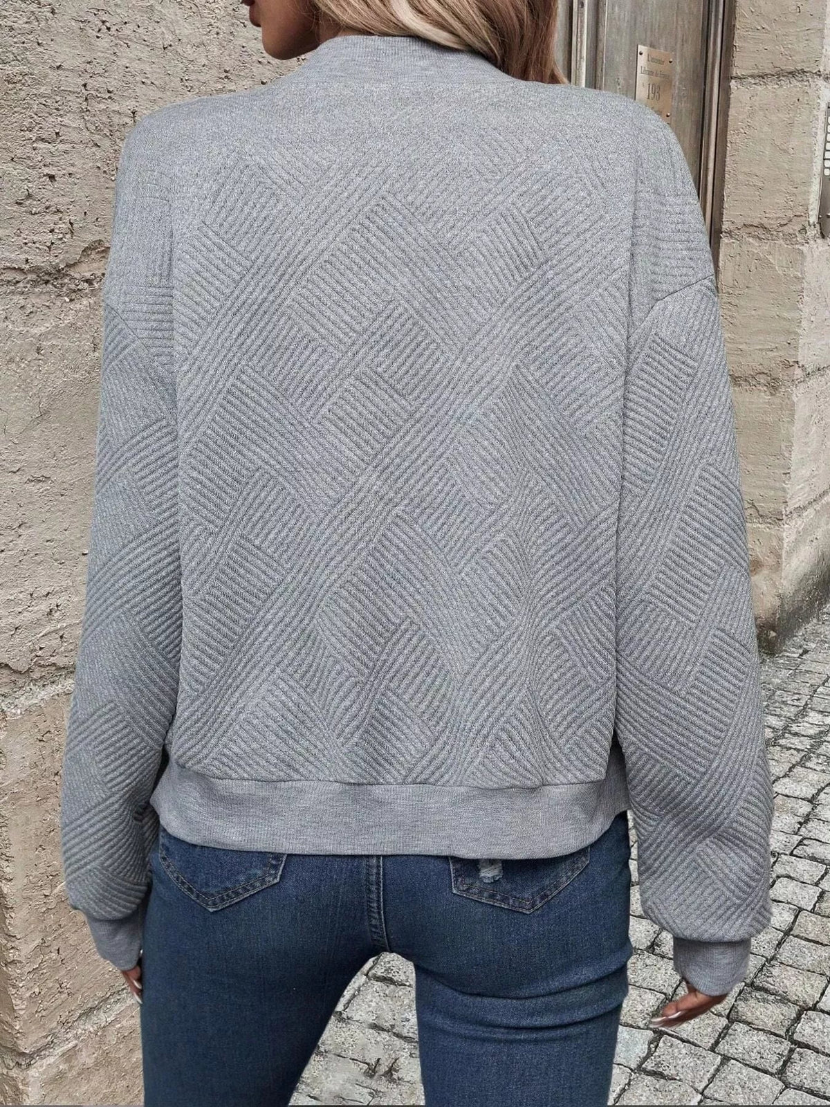 Zip-Up Textured Long Sleeve Jacket