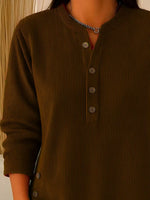 Full Size Ribbed Half Button Henley Top Plus Size
