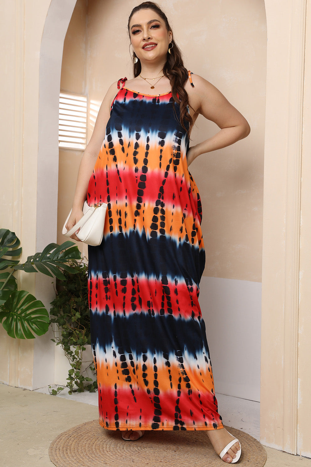 Plus Size Tie-Shoulder Maxi Dress - Ladyez