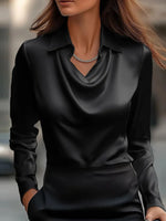 Full Size Long Sleeve Blouse with Collar Plus Size - Ladyez
