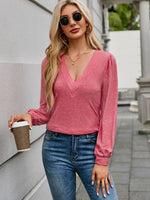V-Neck Long Sleeve T-Shirt - Ladyez