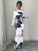 Floral One Shoulder Long Sleeve Maxi Dress