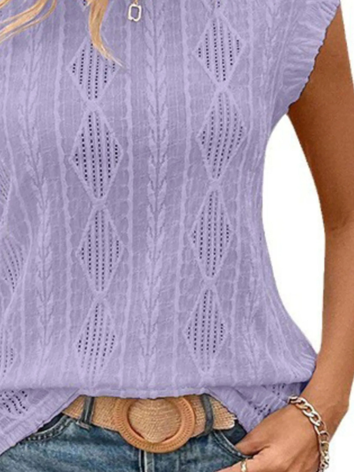 Openwork Round Neck Top