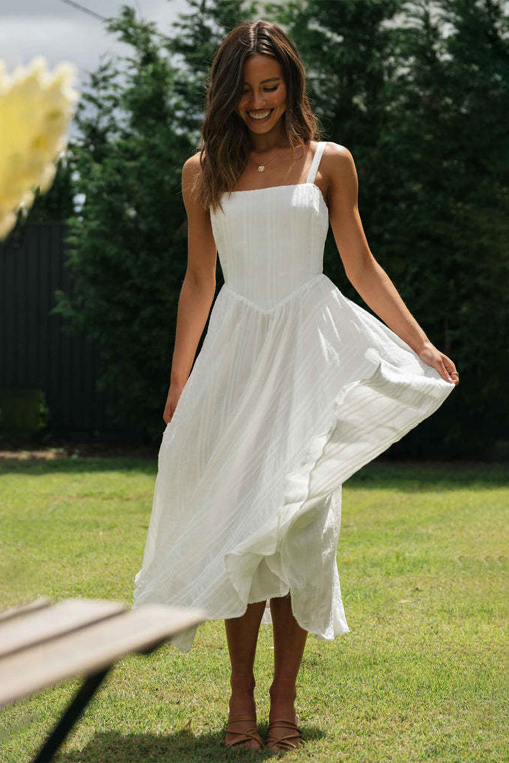 Square Neck Wide Strap Cami Dress - Ladyez