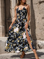 Perfee Slit Smocked Printed Maxi Cami Dress - Ladyez