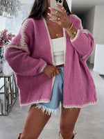 Contrast Trim Open Front Cardigan
