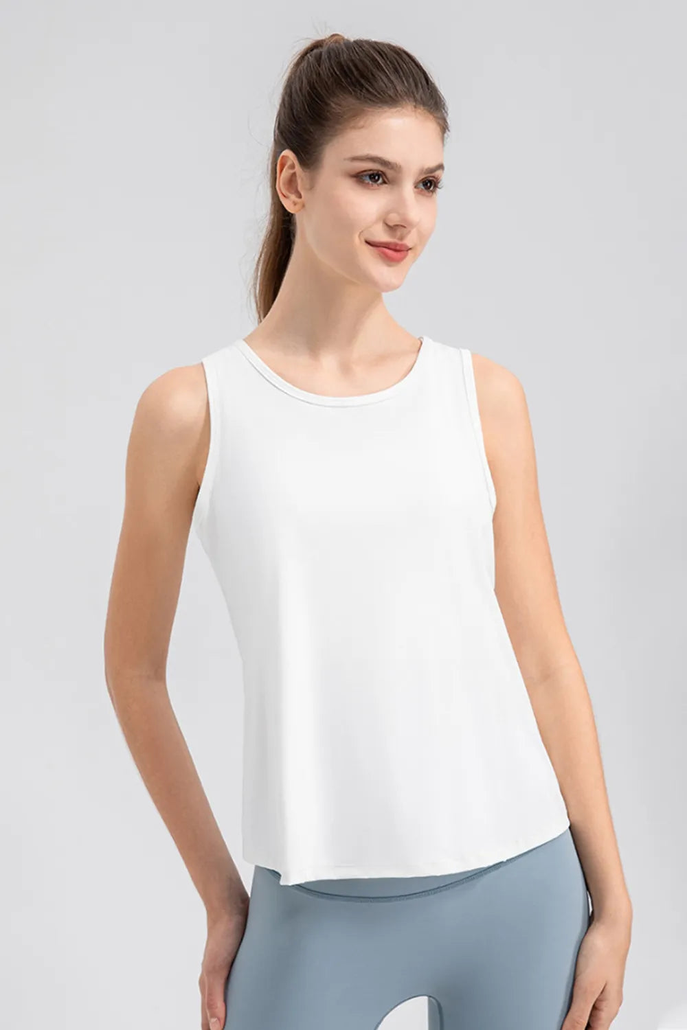 Wide Strap Round Neck Active Tank - Ladyez