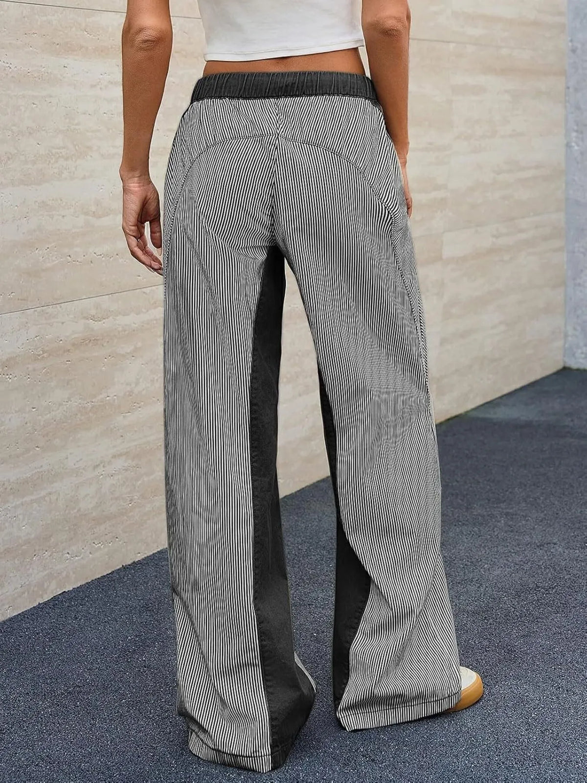 Striped Wide Leg Jeans - Ladyez