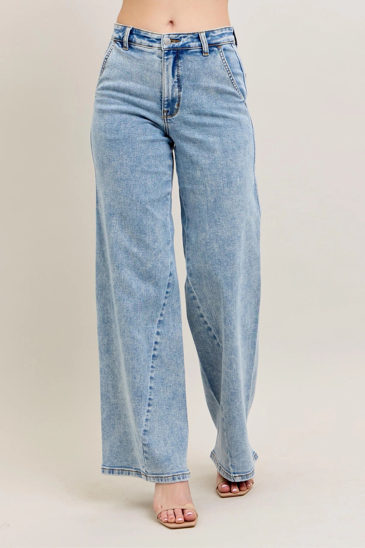 Judy Blue Full Size High Waist Wide Leg Jeans with Skewed Inseam Plus Size - Ladyez