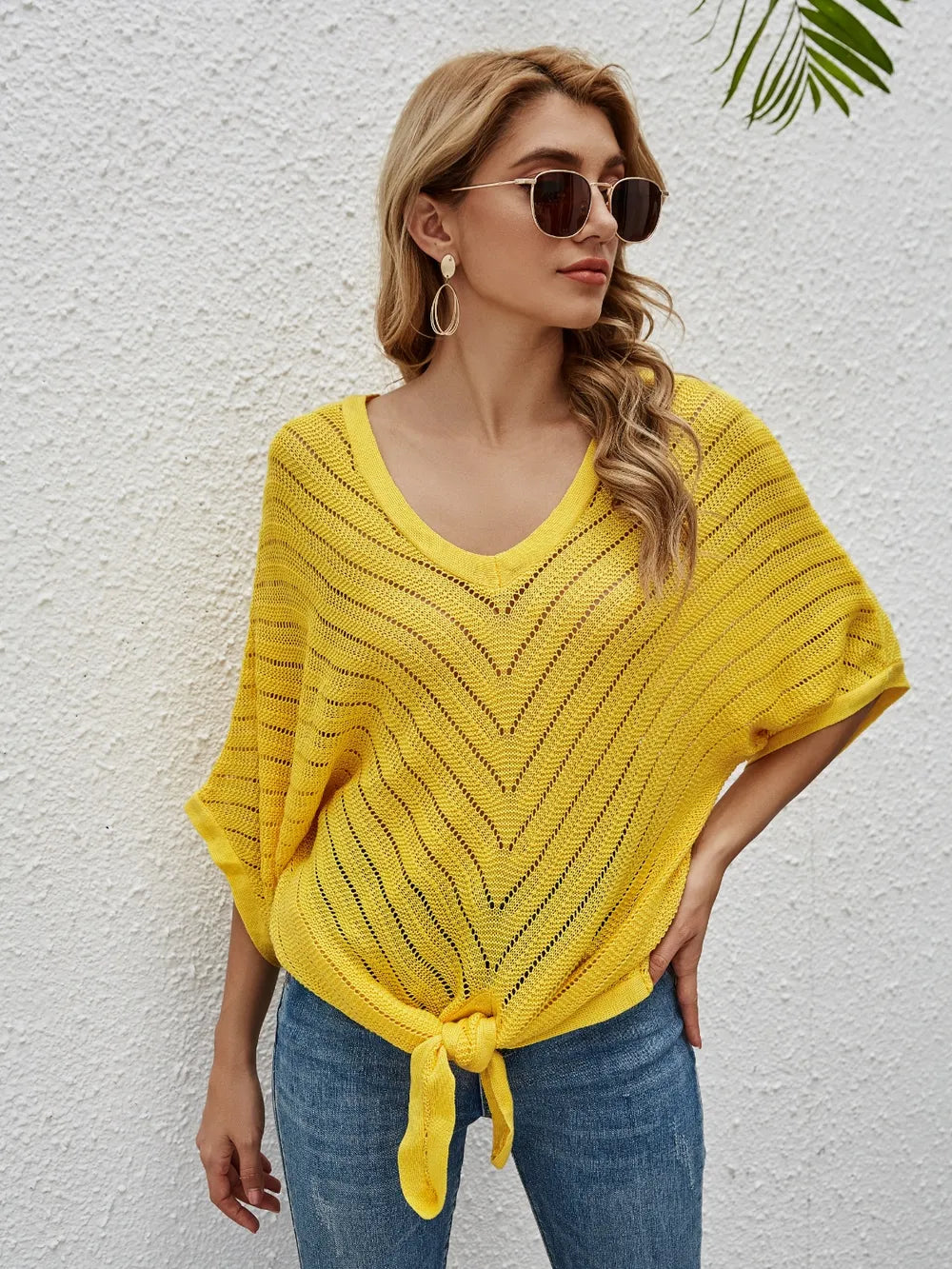 Openwork Batwing Sleeve Cover-Up - Ladyez