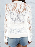 Sheer Lace Zip Up Long Sleeve Jacket - Ladyez