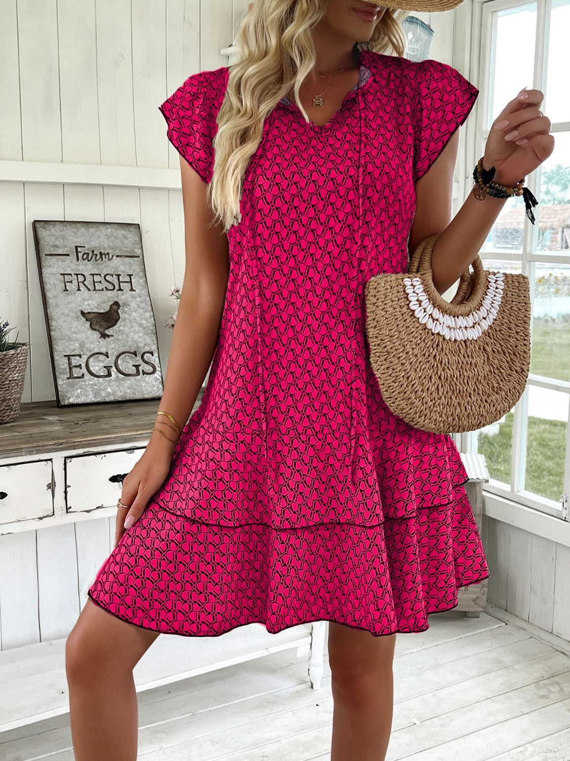 Full Size Ruffled Layered Printed Mini Dress Plus Size - Ladyez