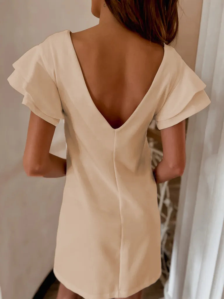 Ruffled Layered Short Sleeve Mini Dress - Ladyez